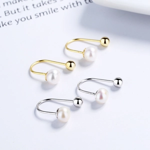S925 sterling silver U-shaped freshwater pearl earrings in gold and silver set