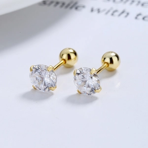 Boucles d'oreilles minimalistes en argent 925 dorées 18k avec zircon et fermoir à vis