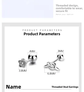 Detailed macro view of S925 sterling silver screw back stud earring with flower design