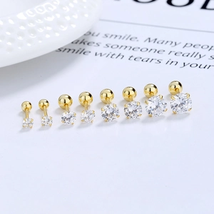 Lot de 8 boucles d'oreilles en argent S925 doré avec zircons et fermoirs à vis