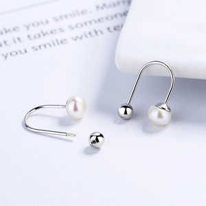 U-shaped S925 sterling silver earrings with freshwater pearls and screw back closure