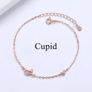 925 Sterling Silver Cupid Arrow Star Moon Heart Bracelet For Women Simple Adjustable Rhinestone Inlaid Chain Bracelet Birthday Gift