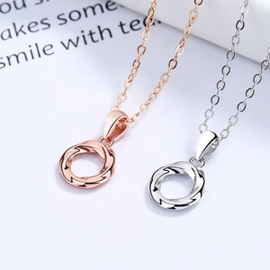 Elegant 925 sterling silver Mobius loop necklaces in rose gold and silver finishes