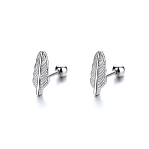 Minimalist 925 sterling silver feather stud earrings with secure screw back closure
