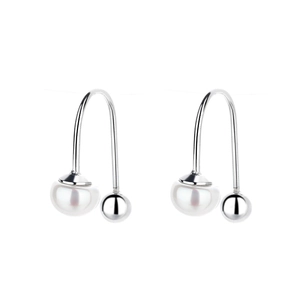 Elegant S925 sterling silver U-shaped hook earrings with freshwater pearls and silver beads