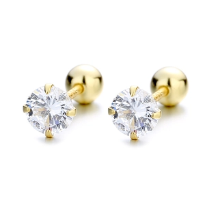 Boucles d'oreilles classiques en argent S925 plaqué or 18k avec zircon et fermoir vis