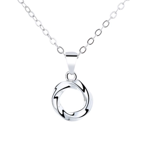 Minimalist 925 sterling silver Mobius loop necklace with high-polish finish on white background