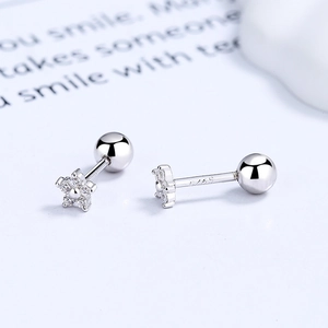 S925 sterling silver flower stud earrings with white zircon stones and screw ball back