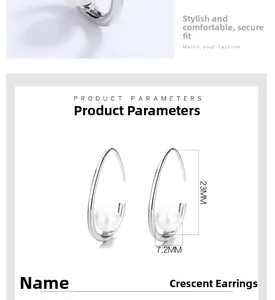 Paramètres de taille détaillés des boucles d'oreilles lune et perle 23mm en argent 925