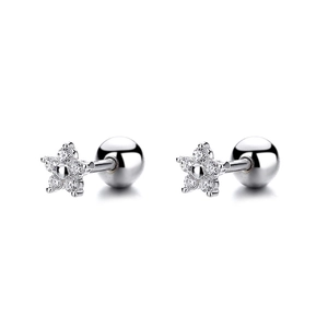 Minimalist 925 sterling silver star stud earrings with white cubic zirconia and screw backs