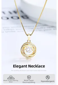 Detail of S925 sterling silver dancing diamond necklace with rose gold plating