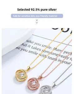 Detailed view of sterling silver necklaces in gold, rose gold and silver finishes