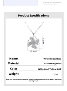 Technical drawing of a 925 sterling silver windmill necklace with precise dimensions