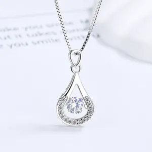 925 sterling silver teardrop necklace with a dancing cubic zirconia stone pendant