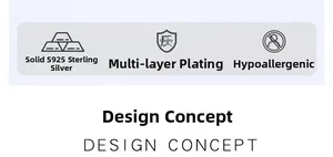 Detail of S925 sterling silver jewelry features with multi-layer plating and anti-allergy info