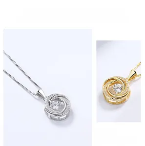 Detailed comparison of gold and silver interlocking ring necklaces with central dancing diamond