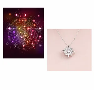 Detailed view of the sterling silver eight-pointed star pendant with micro-pave setting