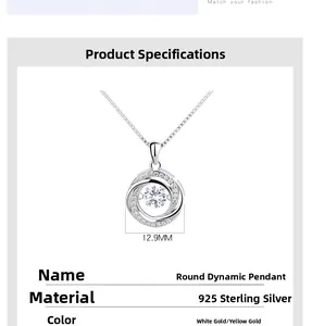 Detailed product specifications for the circular moving stone pendant in 925 silver