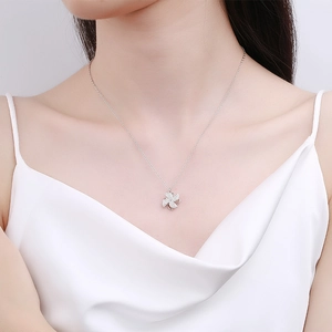 Elegant 925 sterling silver spinning windmill pendant necklace with sparkling zircons
