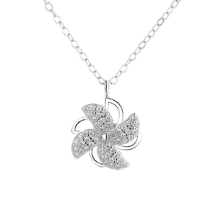 925 sterling silver rotating windmill necklace with white pavé cubic zirconia crystals