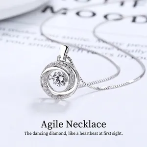 925 Sterling Silver Dancing Stone Round Pendant Only Without Chain Rhinestone Minimalist Niche Jewelry For Women Gift