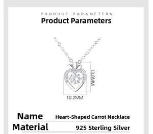 Detail van de wortel-hart hanger in S925 zilver met afmetingen van 13,8mm x 10,2mm