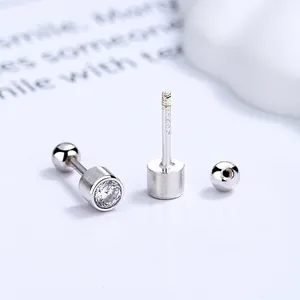 925 Sterling Silver Screw Back Stud Earrings For Women Minimalist Zirconia Spike Helix Piercing Hypoallergenic Jewelry