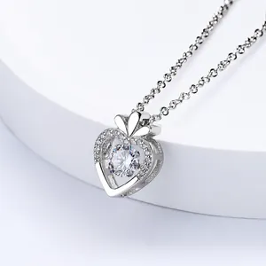 S925 Sterling Zilveren Hart Hanger Halsketting Wortel Ontwerp Dansende Steen Strass Sleutelbeen Ketting Sieraden Voor Vrouwen Cadeau
