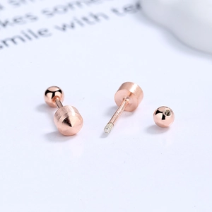 Elegant rose gold S925 sterling silver screw back stud earrings with geometric ball design