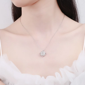 Elegant 925 sterling silver asteroid necklace with sparkling zircon on a model