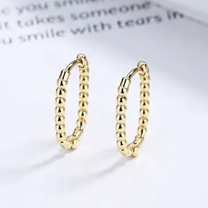 Elegant gold beaded hoop earrings in S925 sterling silver with a vintage geometric design