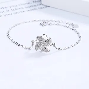 Rotating windmill bracelet in 925 silver with sparkling zircon for women's jewelry
