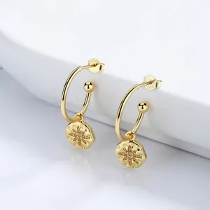 Macro des boucles d'oreilles étoile en argent 925 doré avec zircons sertis
