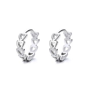 S925 sterling silver hoop earrings with hollow heart pattern in a minimalist design
