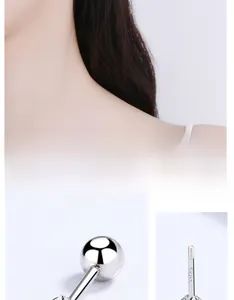 Detail of S925 sterling silver ball stud earring featuring a secure screw back post
