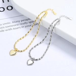 Minimalist 925 Sterling Silver Heart Pendant Bracelet For Women Rice Bead Chain Adjustable Platinum Gold Plated Jewelry