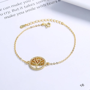 925 silver Tree of Life bracelet with sparkling zircons and gold finish for women