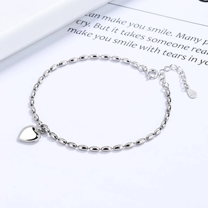 925 Sterling Silver beaded bracelet with heart pendant and adjustable lobster clasp closure
