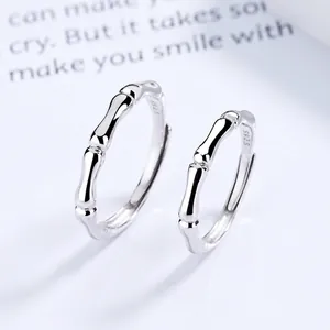 925 Sterling Silver Bamboo Joint Adjustable Open Ring Set For Women Men Minimalist Couple Finger Ring Fashion Jewelry