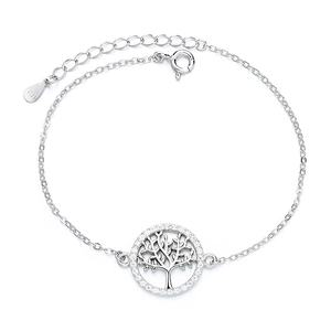 925 sterling silver Tree of Life bracelet for women featuring hollow leaf and zircon stones