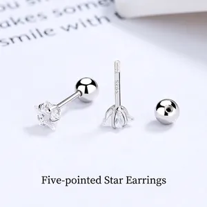 925 Sterling Silver Star Stud Earrings For Women Simple Small Zirconia Screw Back Helix Earring Piercing Fashion Jewelry