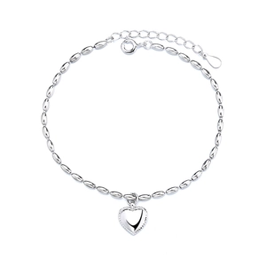 925 sterling silver beaded bracelet with heart pendant on white background