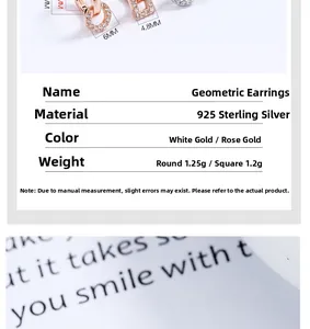 Détails des boucles d'oreilles en argent 925 avec zircons et spécifications de taille