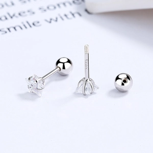 Minimalist 925 sterling silver star stud earrings with zircon and screw back design