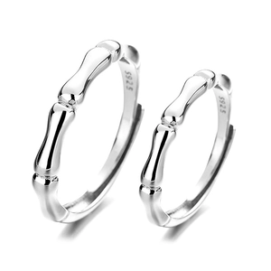 Minimalist S925 sterling silver bamboo joint open rings for couples with a sleek finish