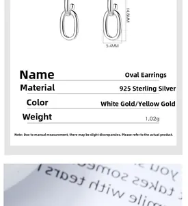 Dimensions détaillées des boucles d'oreilles ovales en argent 925 de 14,8 mm
