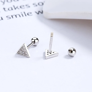 Minimalist S925 sterling silver geometric triangle stud earrings with zircon inlay