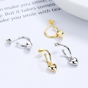 Boucles d'oreilles cœur élégantes en argent sterling S925 en finition or et argent