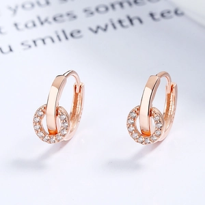Boucles d'oreilles créoles en argent S925 or rose avec anneaux géométriques sertis de zircons