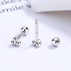 Minimalist S925 sterling silver triple bead screw back stud earrings with high polish